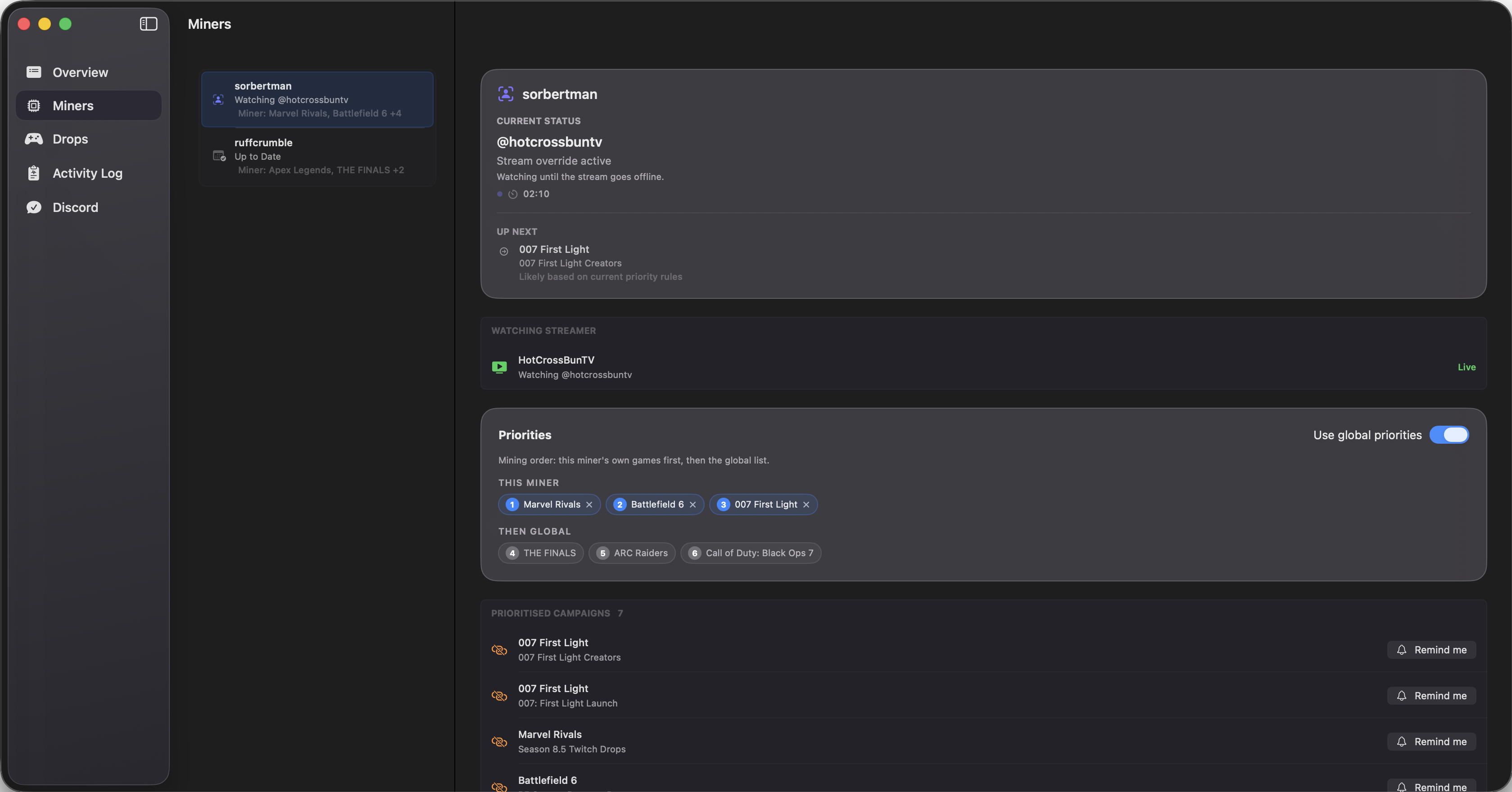 Miners Screen