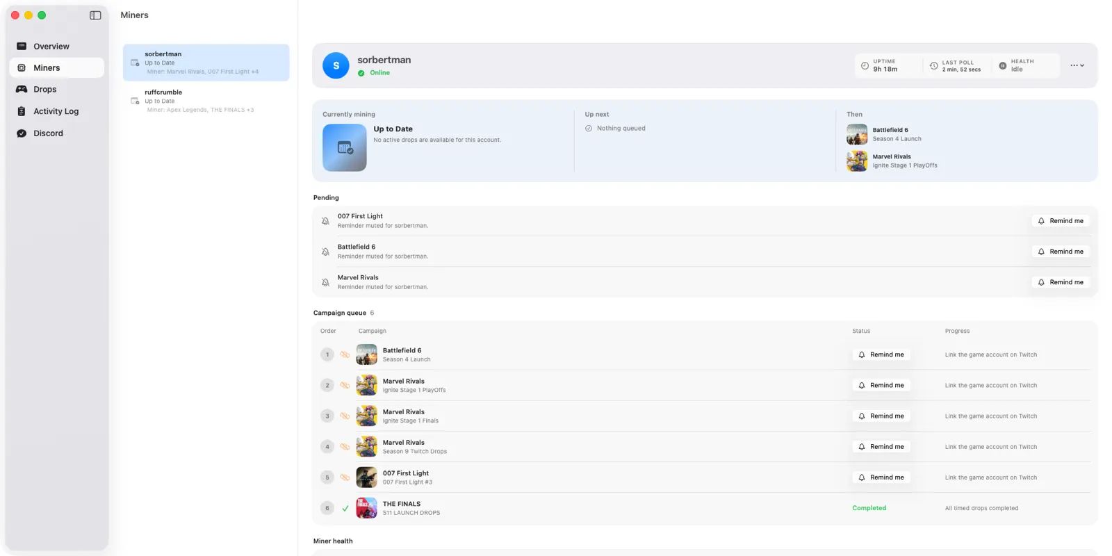 SwiftMiner Miners List
